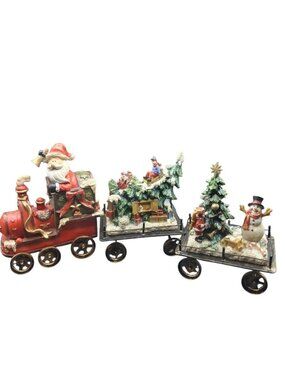 Christmas Holiday Train Set With Santa & Festive Figurines - Handcrafted Glitter